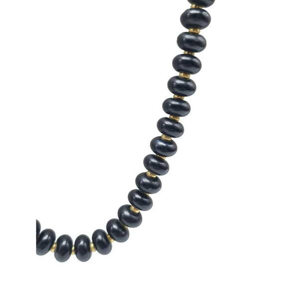 Napier Black Gold Bead Necklace Flat Round Beads Chunky Jewelry 24 inches - Picture 3 of 5